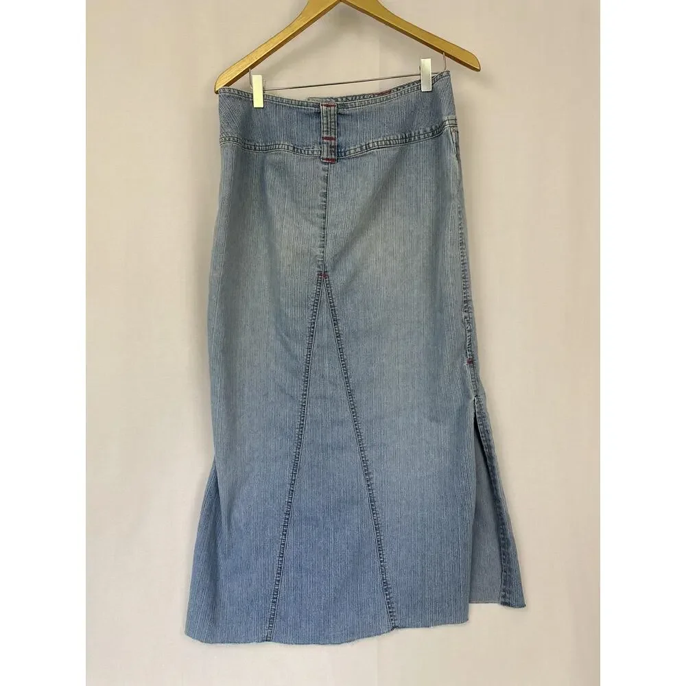 Vintage Edge Denim Skirt Juniors 7 Medium Button Fly Long Side Slit Y2K 31x33‎